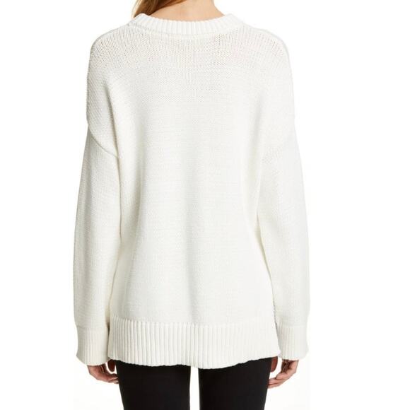 Jenni Kayne Chunky Crewneck Cotton Sweater Ivory White Boyfriend Everyday L - Picture 3 of 16